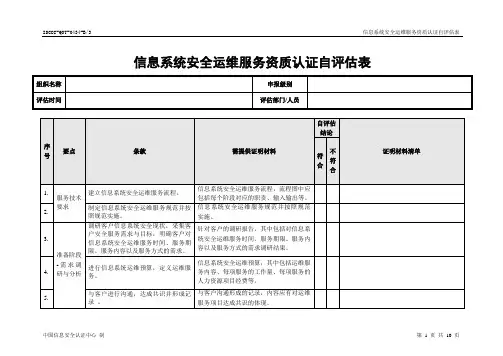 信息系统安全运维服务资质认证自评估表