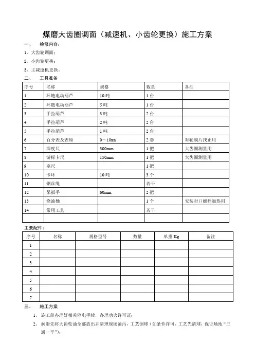 煤磨大齿圈调面施工方案