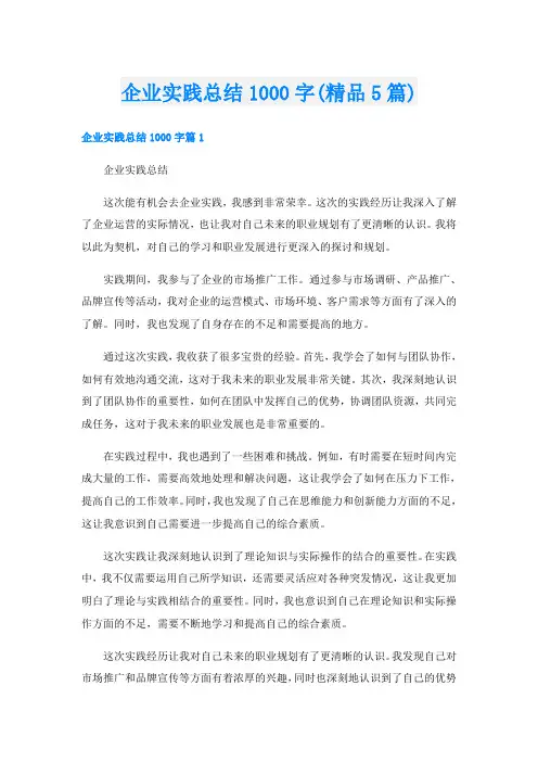 企业实践总结1000字(精品5篇)