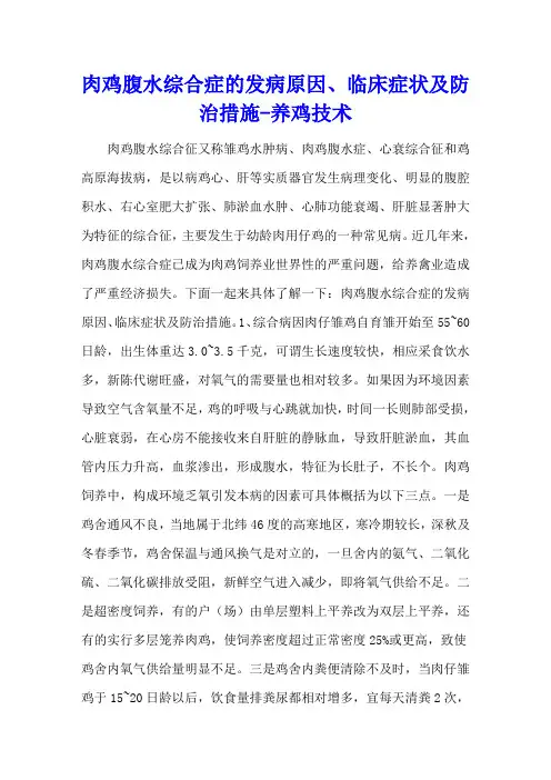 肉鸡腹水综合症的发病原因、临床症状及防治措施 - 养鸡技术