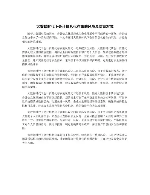 大数据时代下会计信息化存在的风险及防范对策