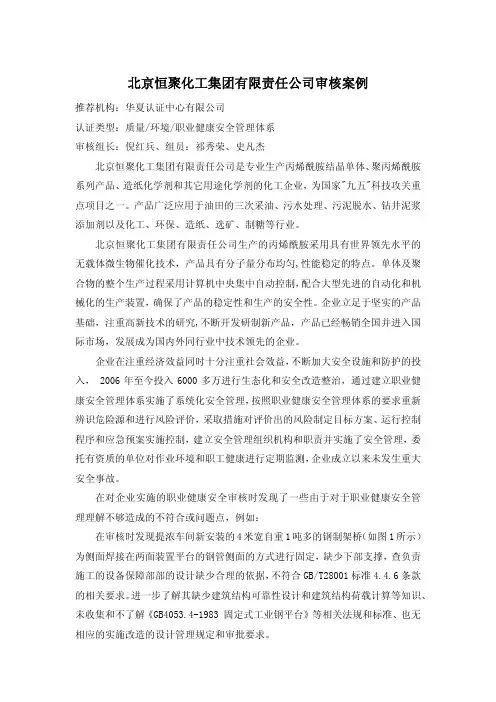 北京恒聚化工集团有限责任公司审核案例