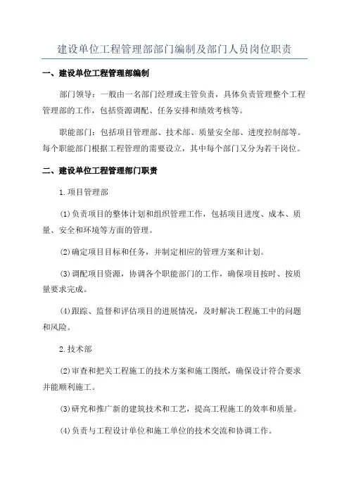 建设单位工程管理部部门编制及部门人员岗位职责