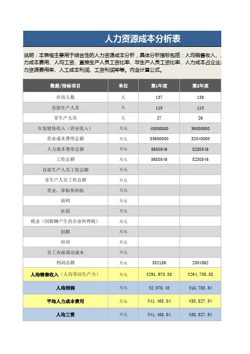 人力资源成本分析表