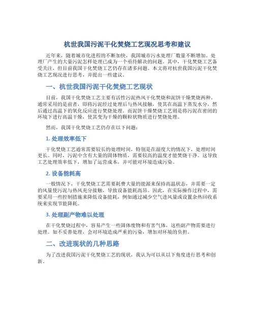 杭世我国污泥干化焚烧工艺现况思考和建议