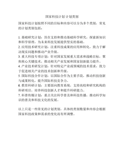 国家科技计划 计划类别