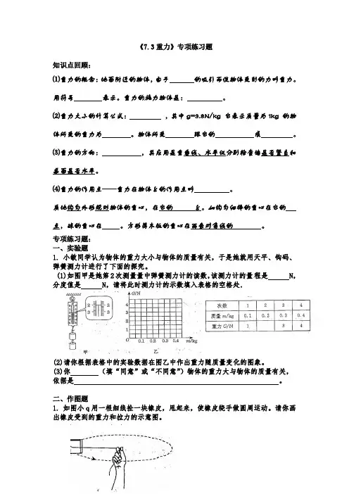 7.3重力实验、计算和作图题专项练习题