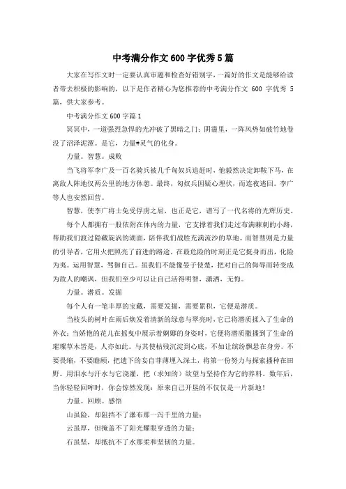 中考满分作文600字优秀5篇