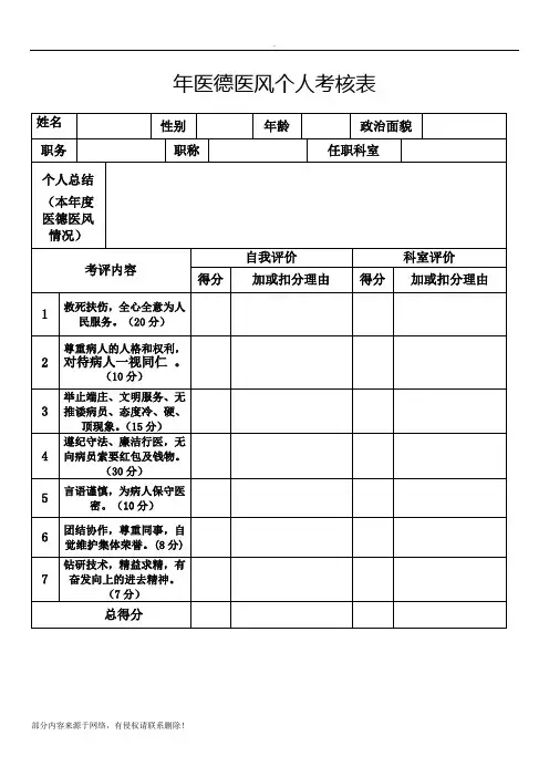 医德医风个人考核表