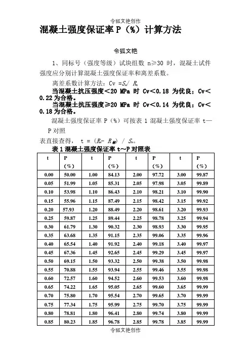 混凝土强度保证率计算方法之令狐文艳创作