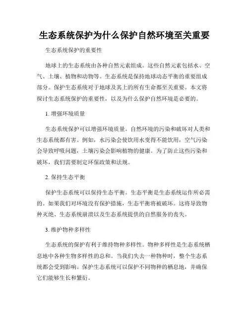 生态系统保护为什么保护自然环境至关重要