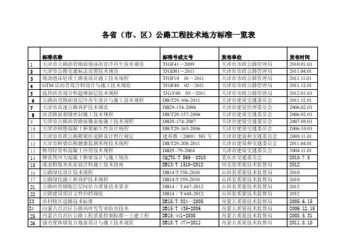 各省公路工程地方技术标准一览表