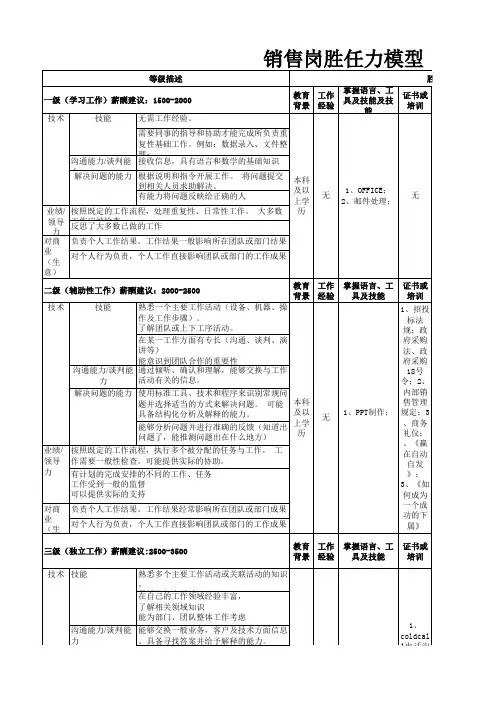 销售能力级别标准