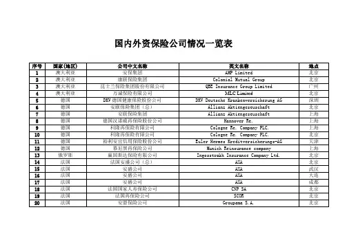 国内外资保险公司情况一览表