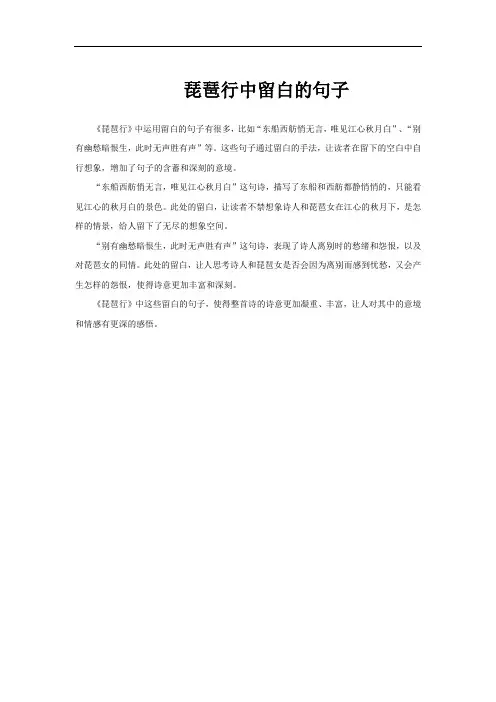 琵琶行中留白的句子