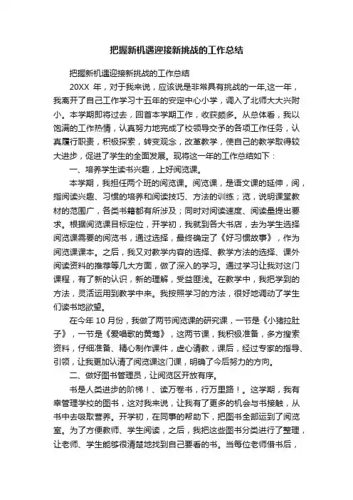 把握新机遇迎接新挑战的工作总结