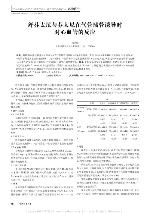 舒芬太尼与芬太尼在气管插管诱导时对心血管的反应