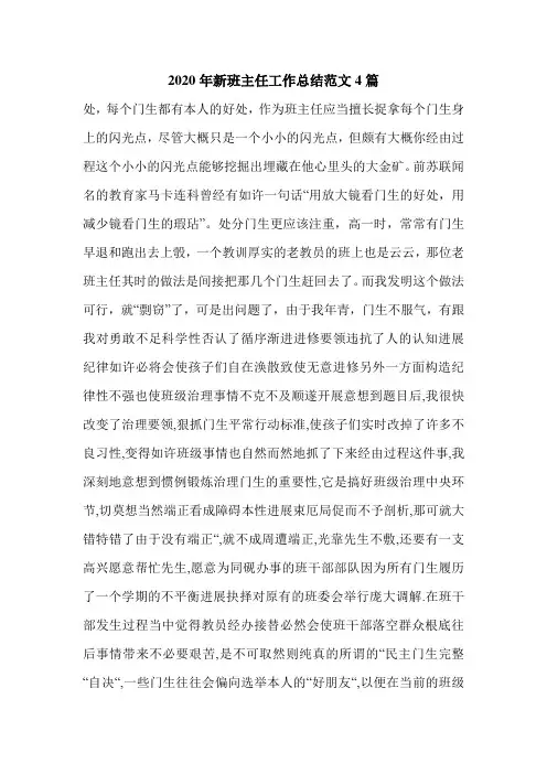 2020年新班主任工作总结范文4篇.doc