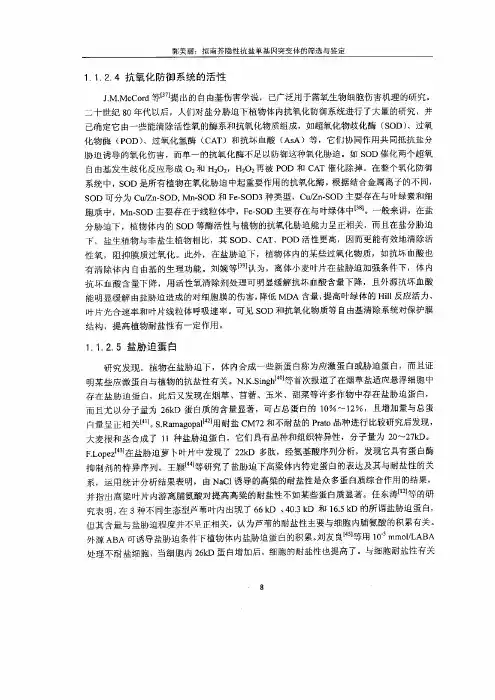 拟南芥隐性抗盐单基因突变体的筛选与鉴定