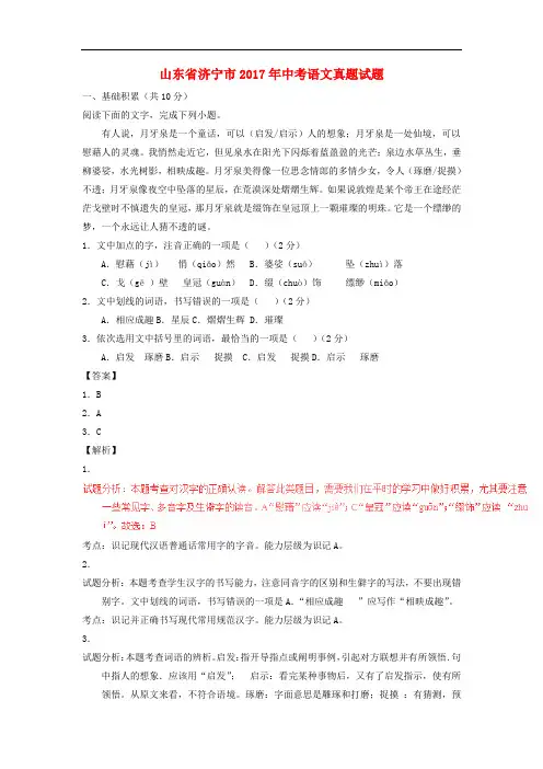 山东省济宁市2017年中考语文真题试题(含解析1)