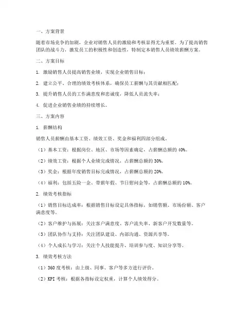 销售人员绩效薪酬方案