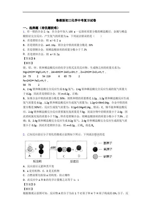 鲁教版初三化学中考复习试卷