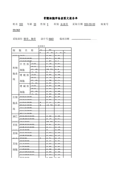 骨髓细胞学检查图文报告单范本