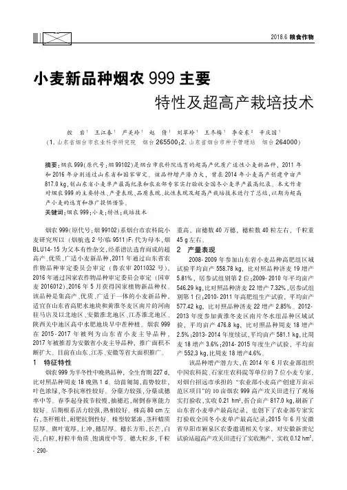 小麦新品种烟农999主要特性及超高产栽培技术