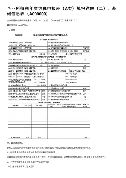 企业所得税年度纳税申报表（A类）填报详解（二）：基础信息表（A000000）
