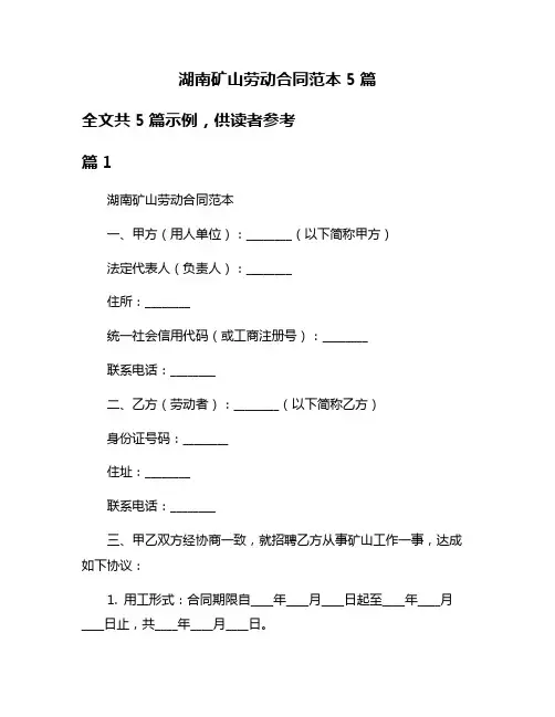 湖南矿山劳动合同范本5篇
