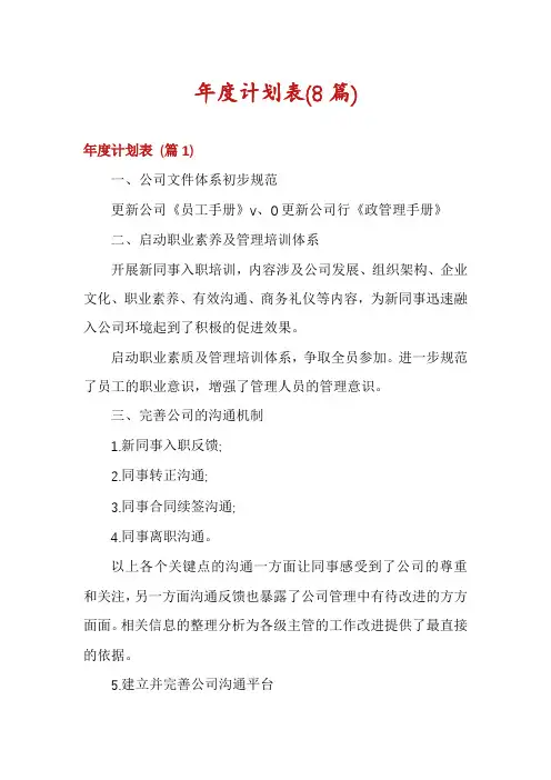 年度计划表(8篇)
