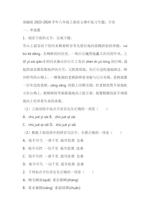 部编版2023-2024学年八年级上册语文期中复习专题：字音(解析版)