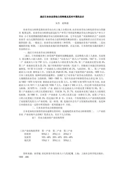 战后日本农业劳动力的转移及其对中国的启示