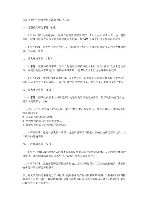 突发环境事件分类类别和标准