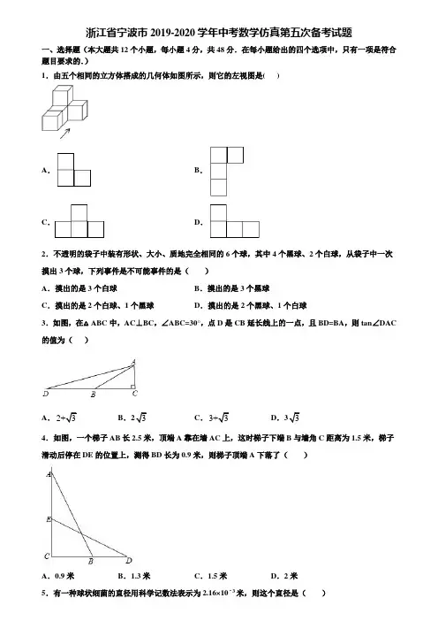 浙江省宁波市2019-2020学年中考数学仿真第五次备考试题含解析