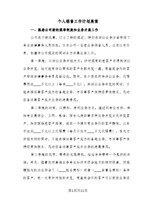 2024年个人销售工作计划展望（五篇）