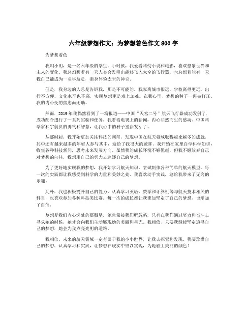 六年级梦想作文：为梦想着色作文800字