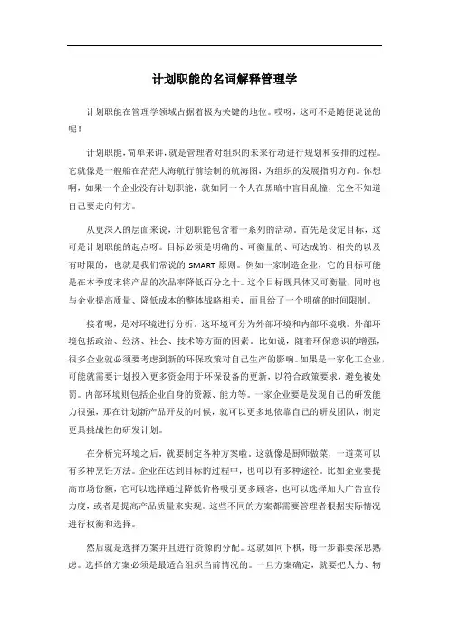 计划职能的名词解释管理学