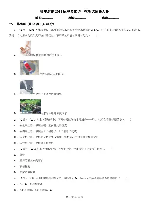 哈尔滨市2021版中考化学一模考试试卷A卷