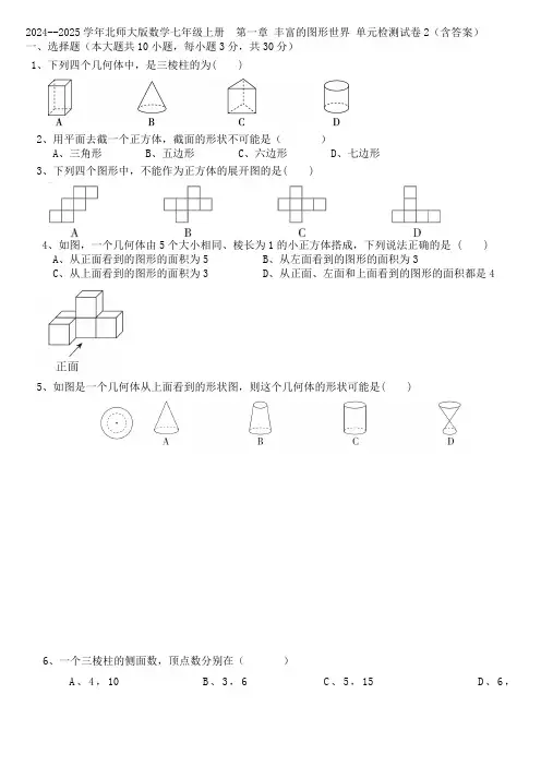   第一章 丰富的图形世界 单元检测卷  2024--2025学年北师大版七年级数学上册