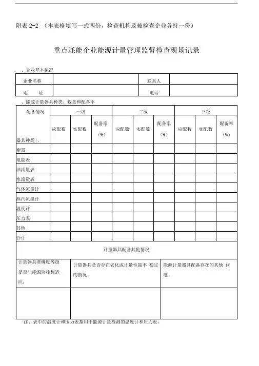 重点耗能企业能源计量管理监督检查现场记录表