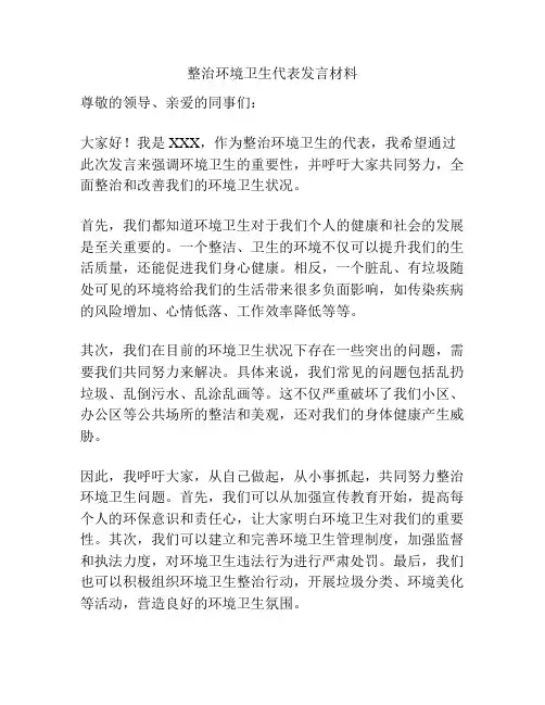整治环境卫生代表发言材料
