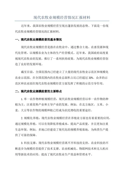 现代农牧业规模经营情况汇报材料