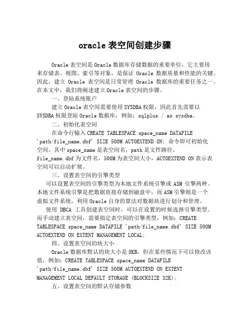 oracle表空间创建步骤