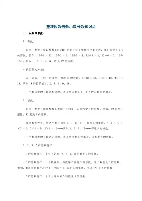 整理因数倍数小数分数知识点