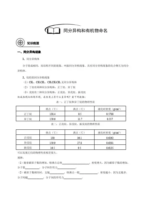 高中化学16同分异构和有机物命名