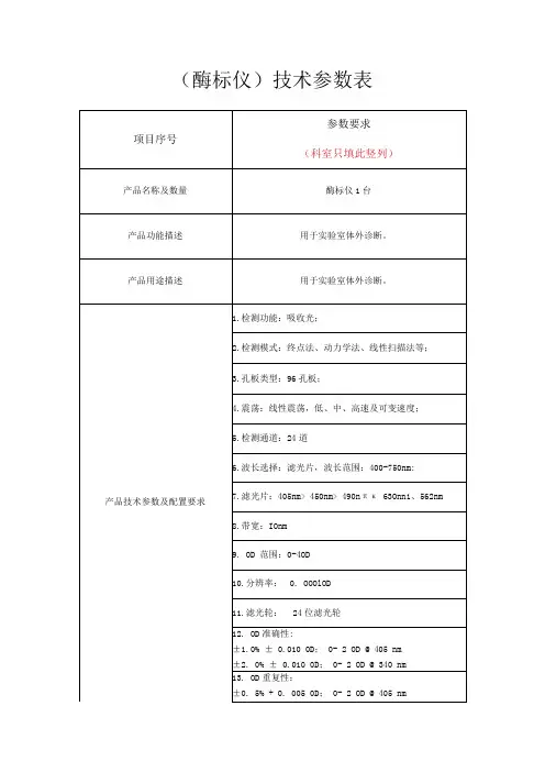 酶标仪技术参数表