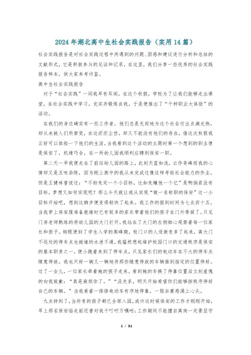 2024年湖北高中生社会实践报告(实用14篇)