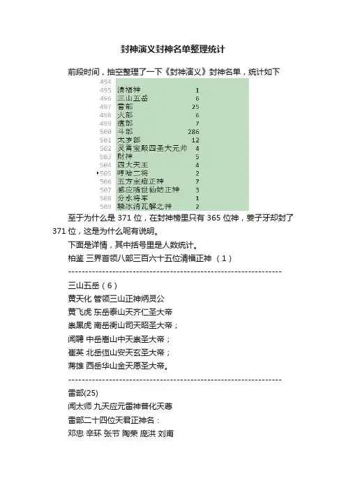封神演义封神名单整理统计