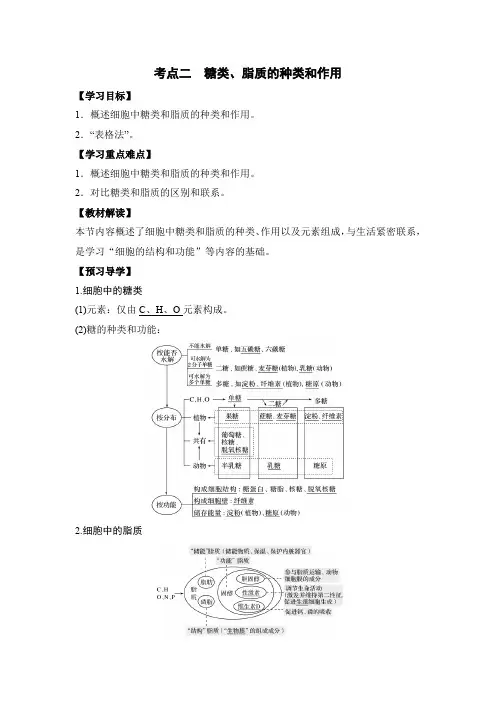 考点二 糖类、脂质的种类和作用优秀教案